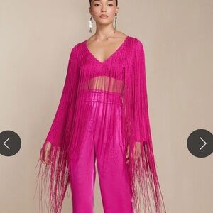 Cult Gaia Lorena Rhinestone Fringe Anemone Crop Top